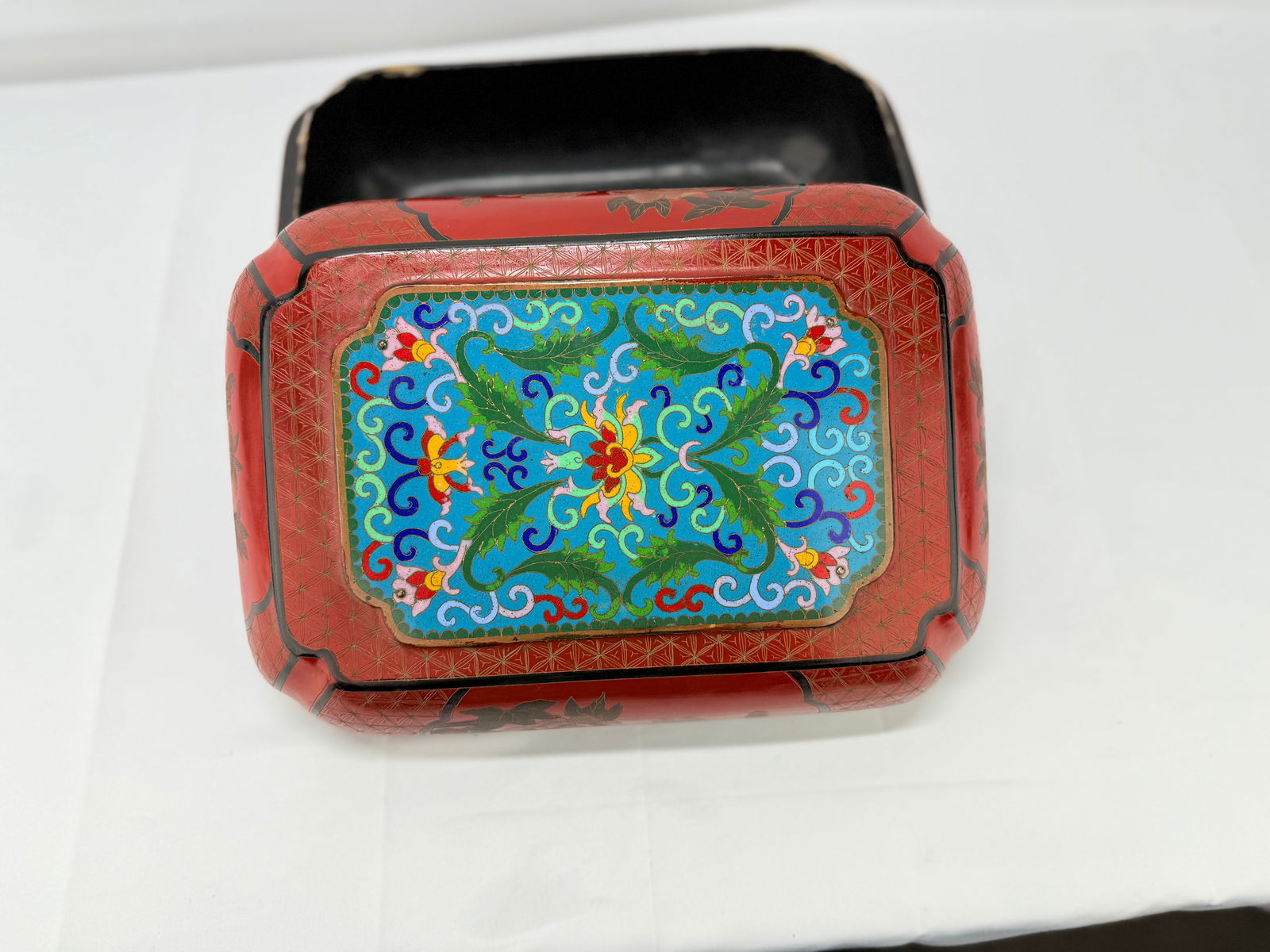 Chinese Cloisonne Mounted Red & Black Lacquer Box - 9