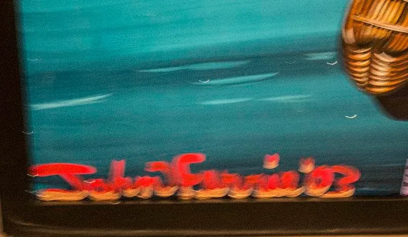 John Ferrie Mid-Century Painting Titled Aqua - Lilies in Vase - 2