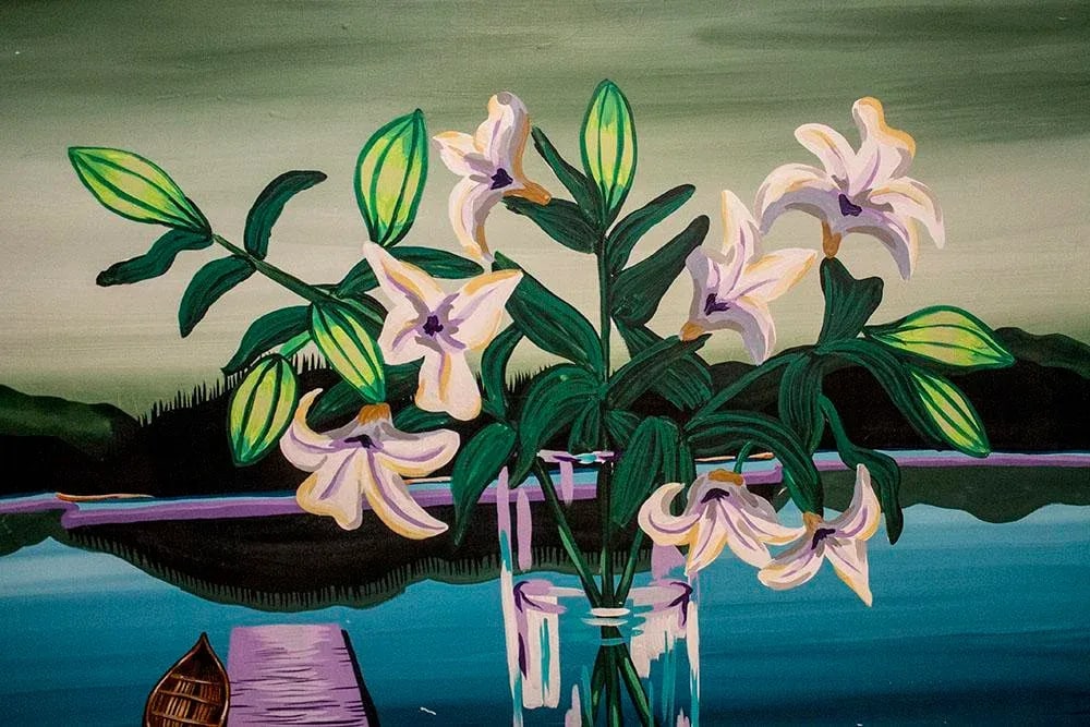 John Ferrie Mid-Century Painting Titled Aqua - Lilies in Vase - 4