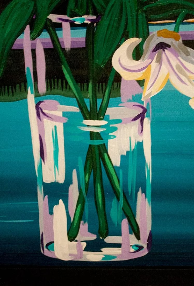John Ferrie Mid-Century Painting Titled Aqua - Lilies in Vase - 6