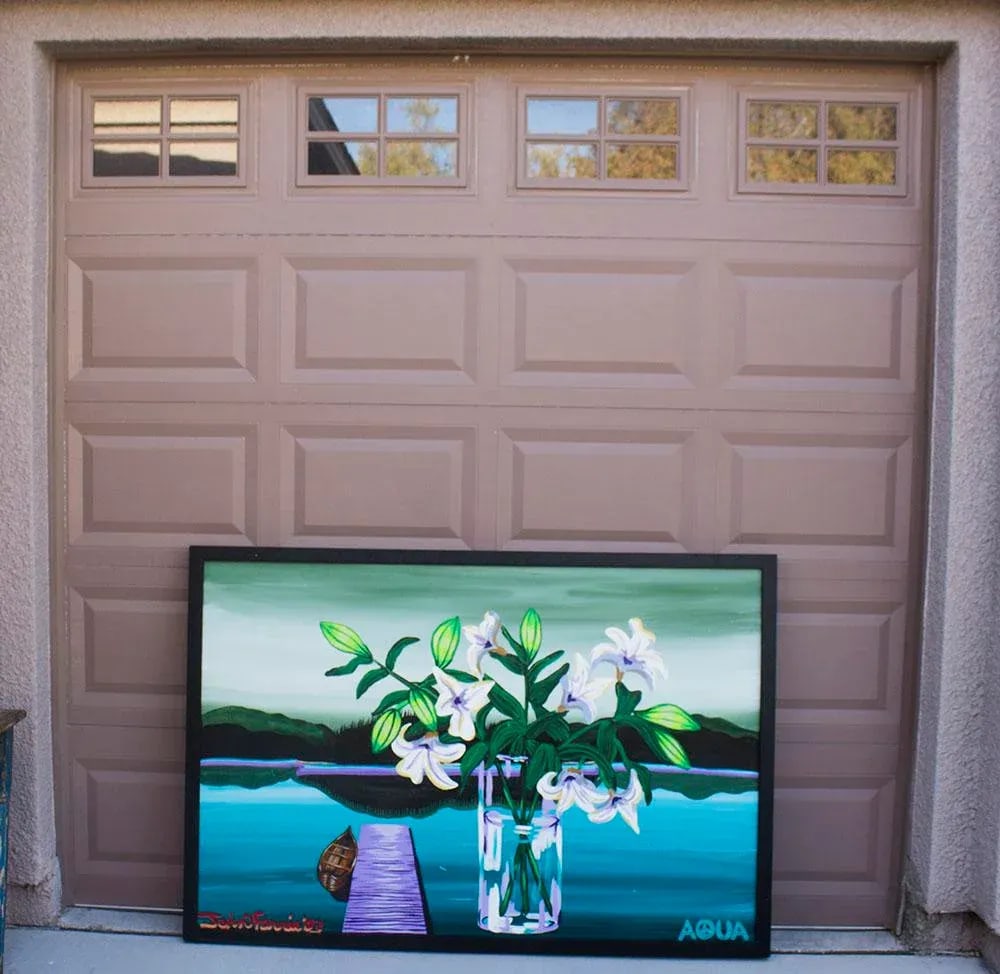 John Ferrie Mid-Century Painting Titled Aqua - Lilies in Vase - 7