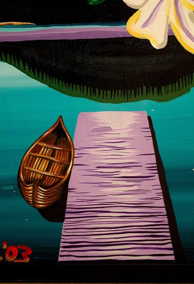 John Ferrie Mid-Century Painting Titled Aqua - Lilies in Vase - 8