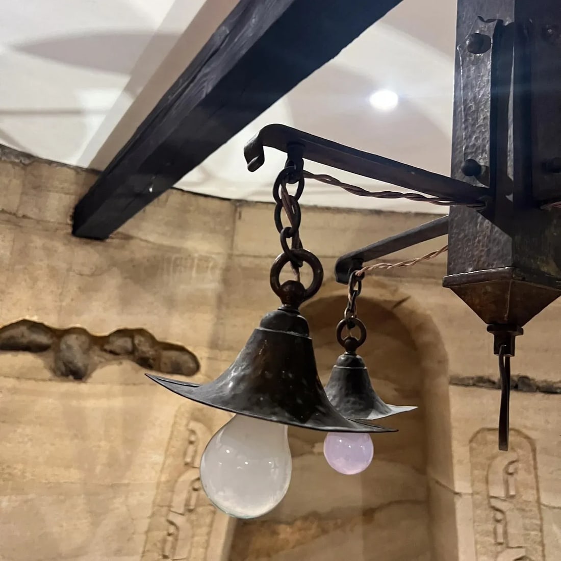 1930s Mission Chandelier Hammered Solid Brass Mexico - 10