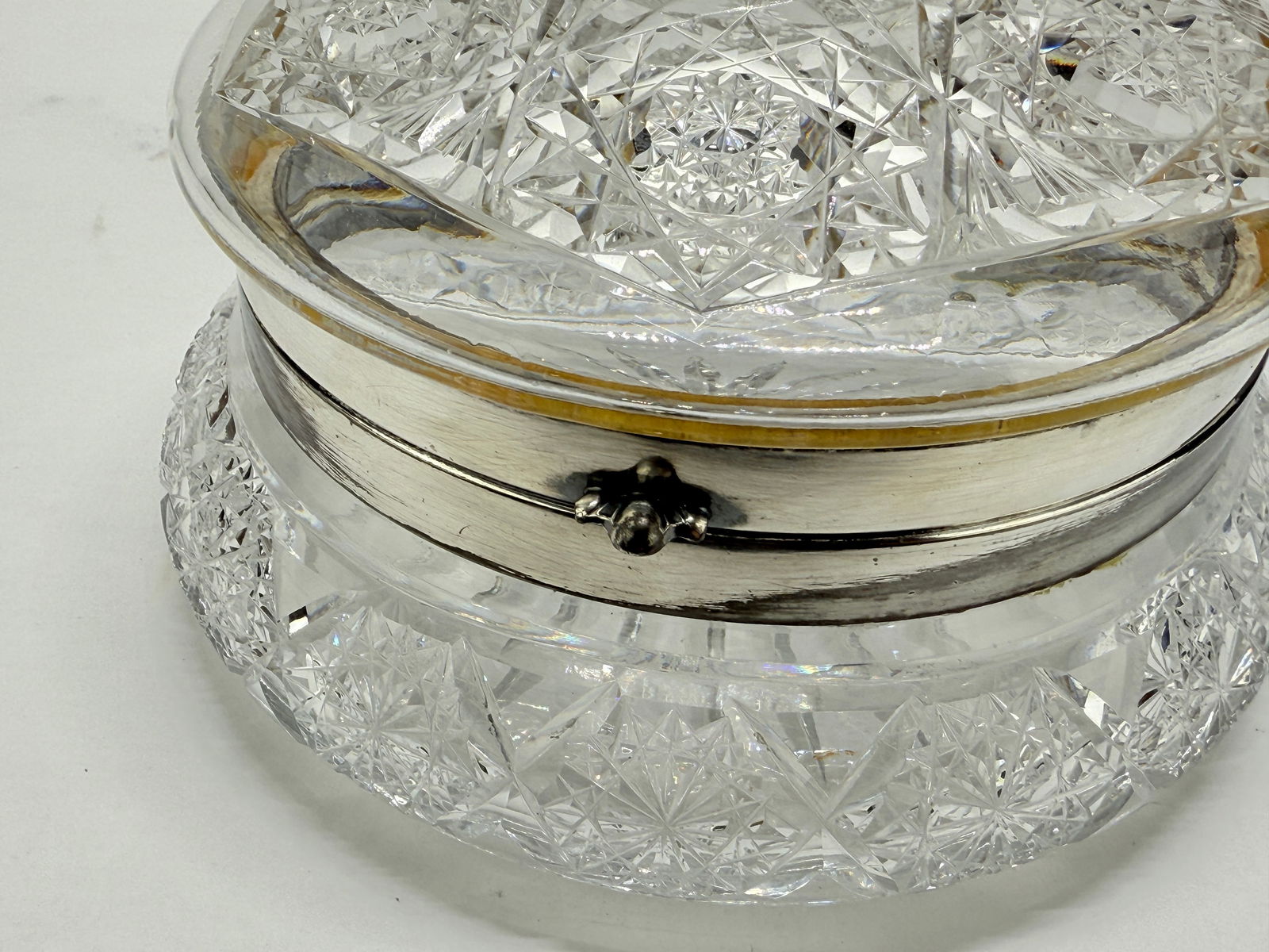 Antique Large Cut Crystal & Silverplate Hinged Vanity or Dresser Box - 4