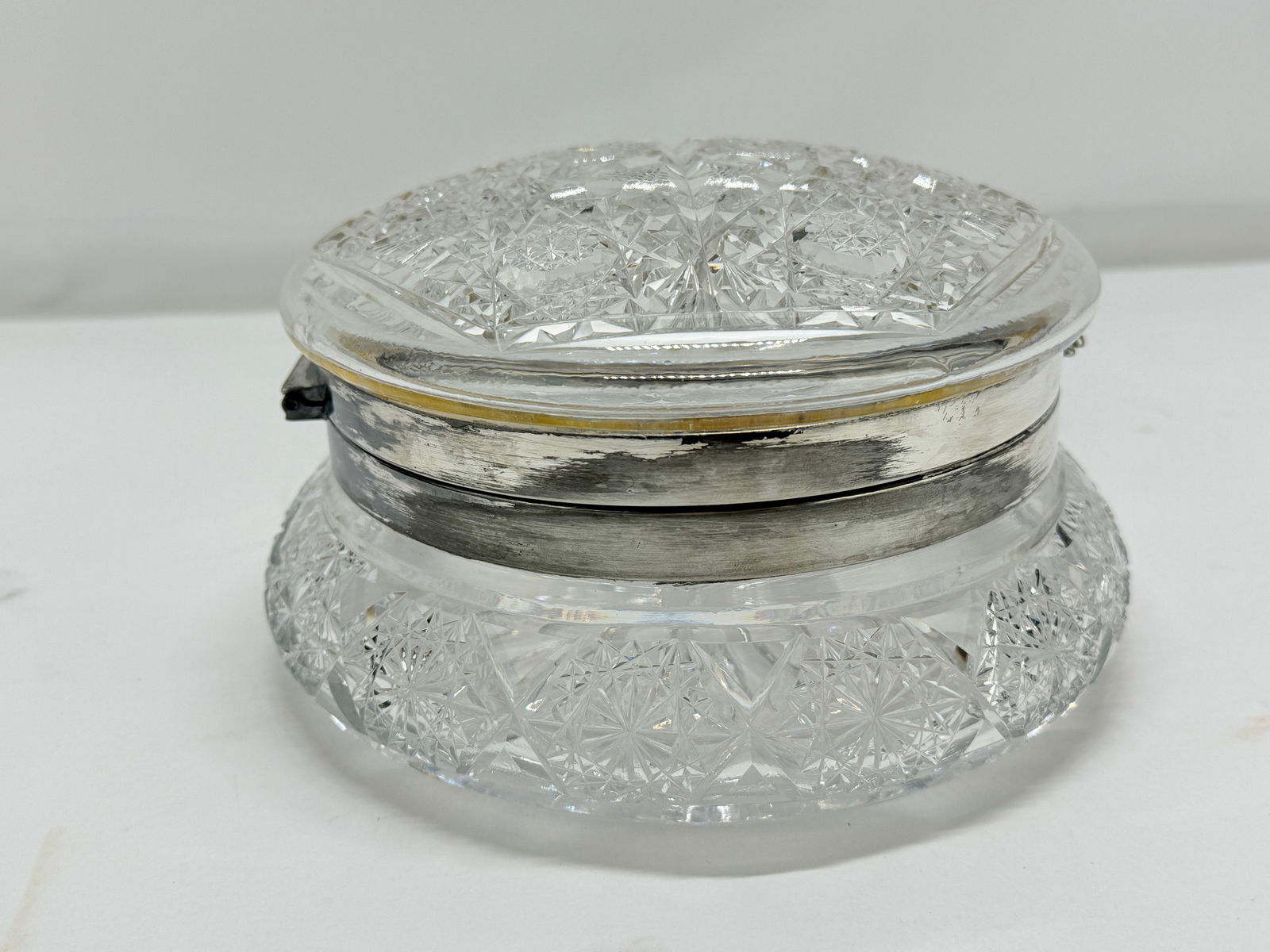 Antique Large Cut Crystal & Silverplate Hinged Vanity or Dresser Box - 5