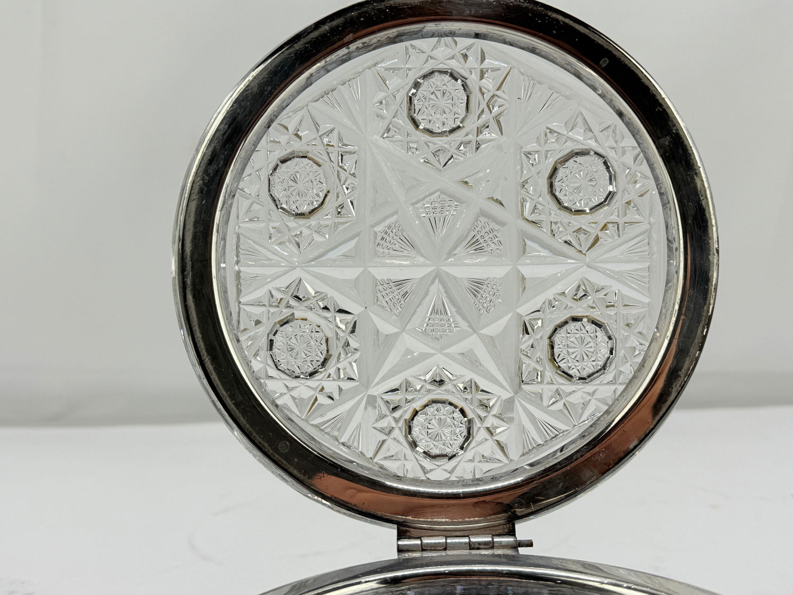 Antique Large Cut Crystal & Silverplate Hinged Vanity or Dresser Box - 6