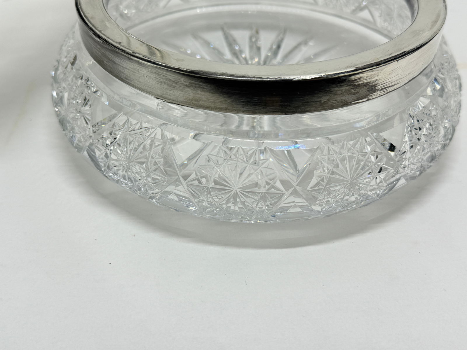 Antique Large Cut Crystal & Silverplate Hinged Vanity or Dresser Box - 7