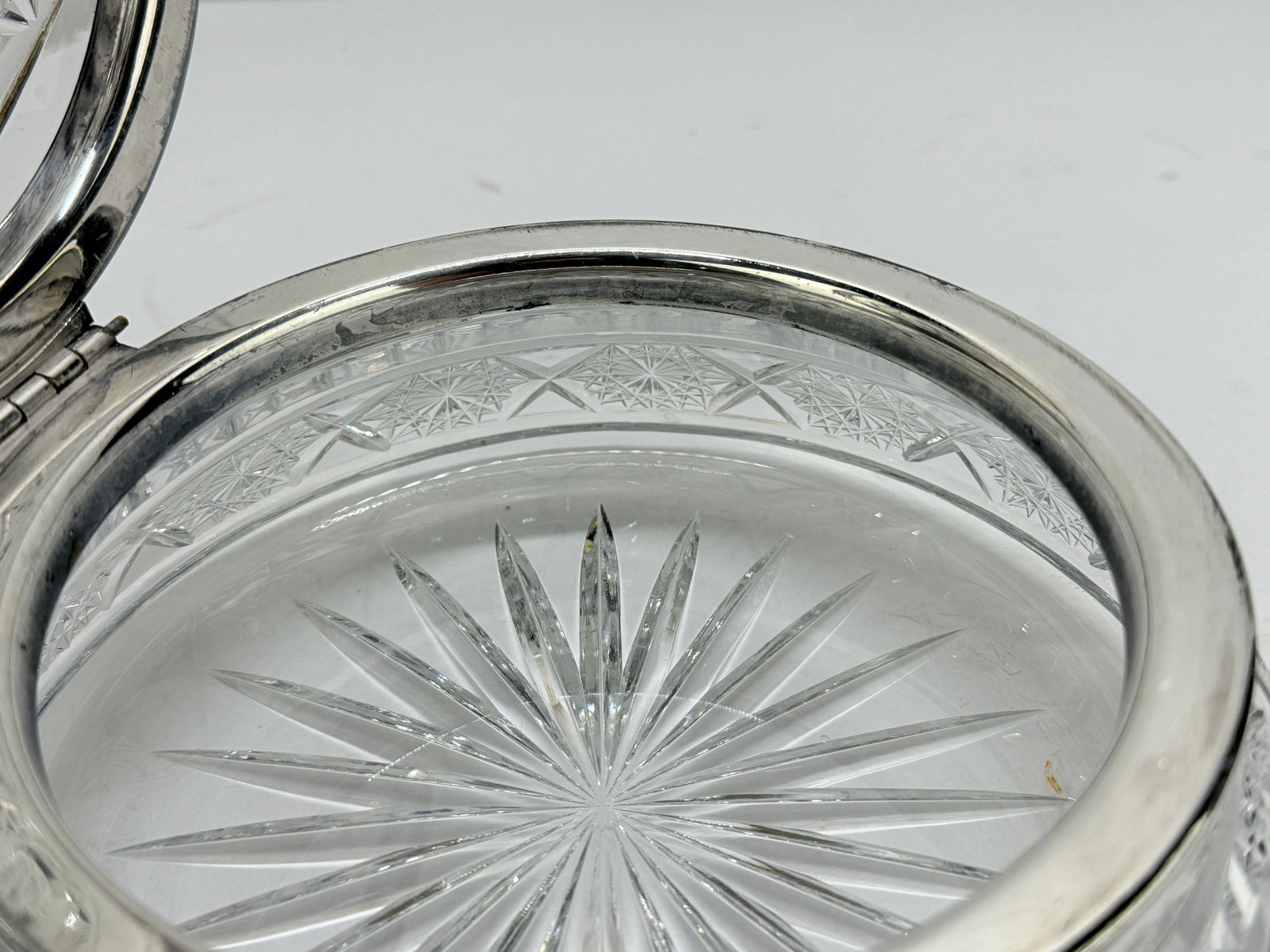 Antique Large Cut Crystal & Silverplate Hinged Vanity or Dresser Box - 9