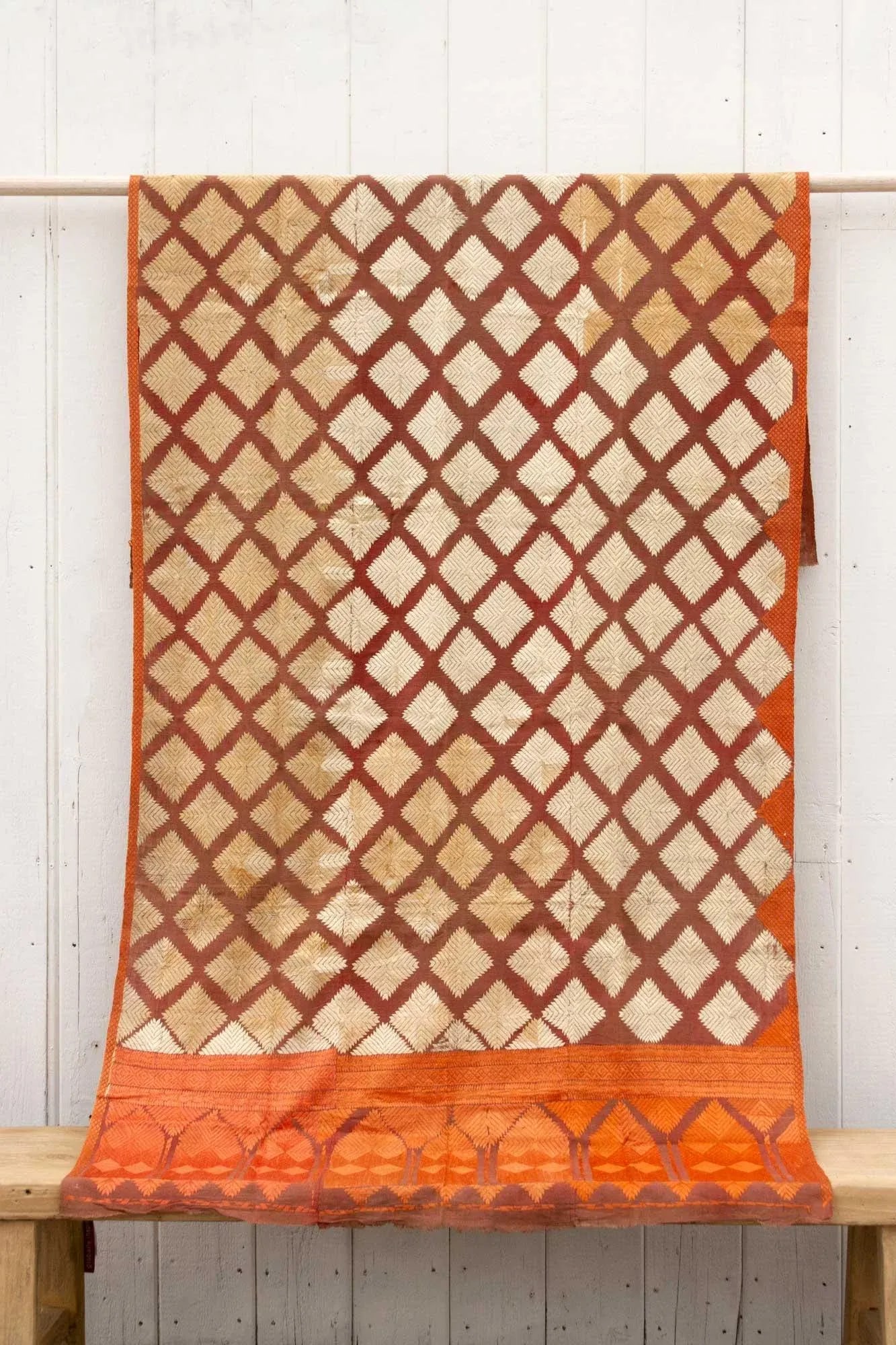 Fine Saffron Bagh Phulkari Silk Throw - 4