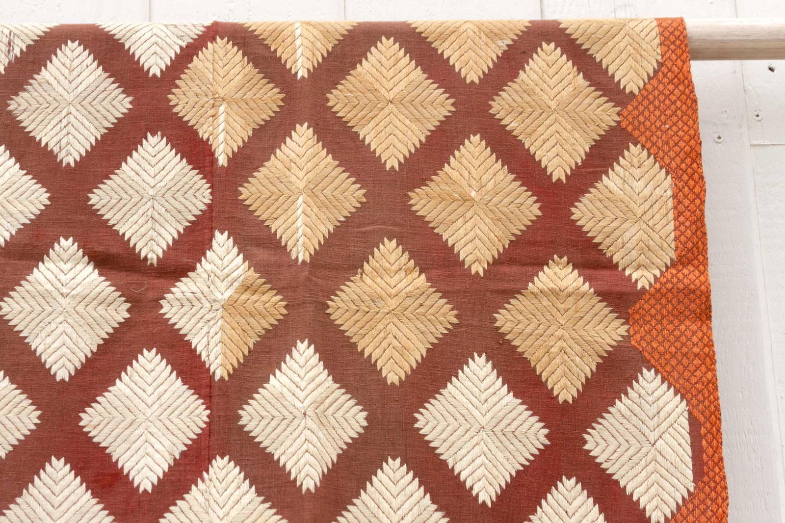 Fine Saffron Bagh Phulkari Silk Throw - 5