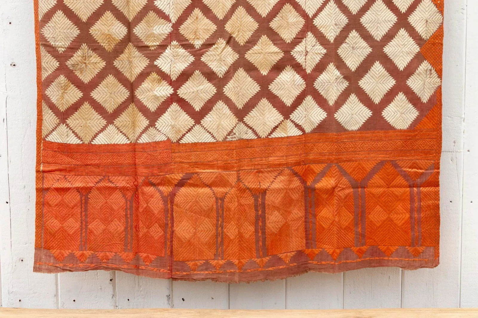 Fine Saffron Bagh Phulkari Silk Throw - 7