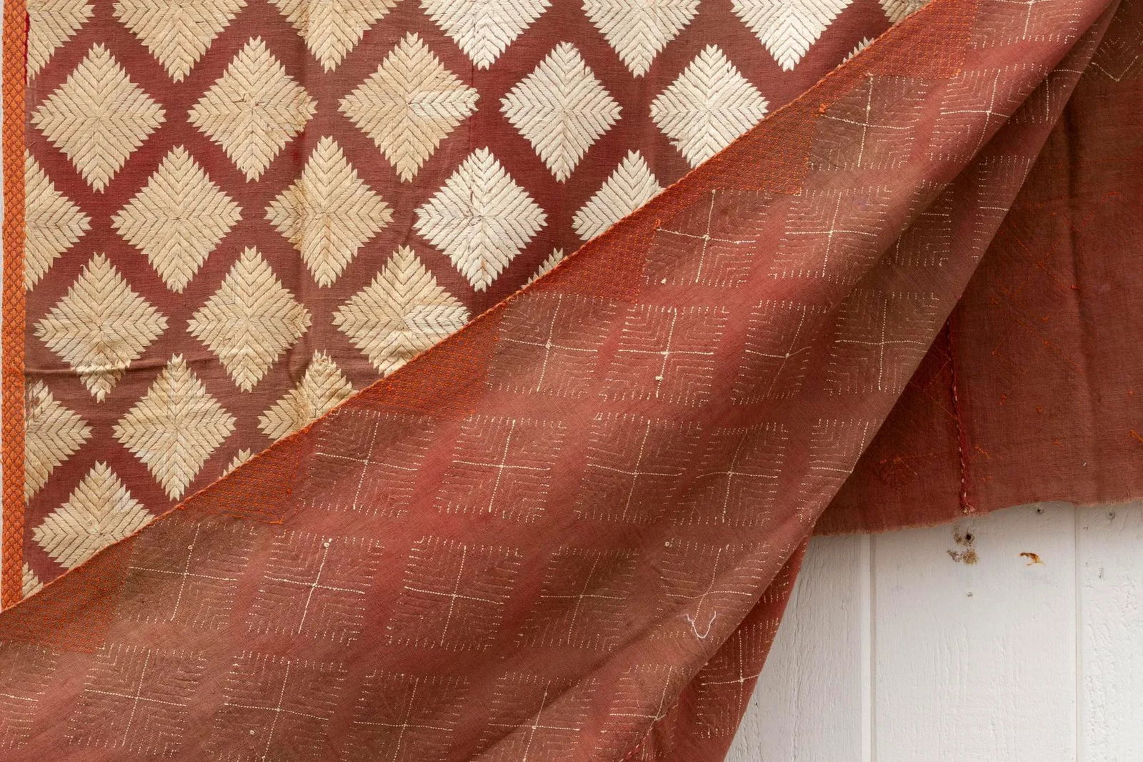 Fine Saffron Bagh Phulkari Silk Throw - 8