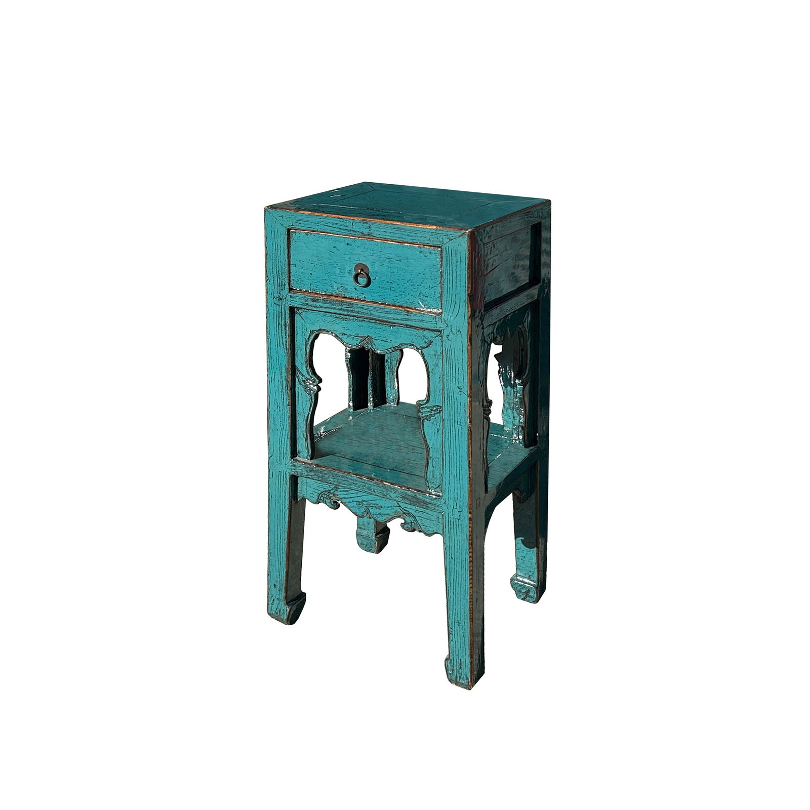 Distressed Gloss Teal Blue Pedestal Stand Side Table Chest - 2