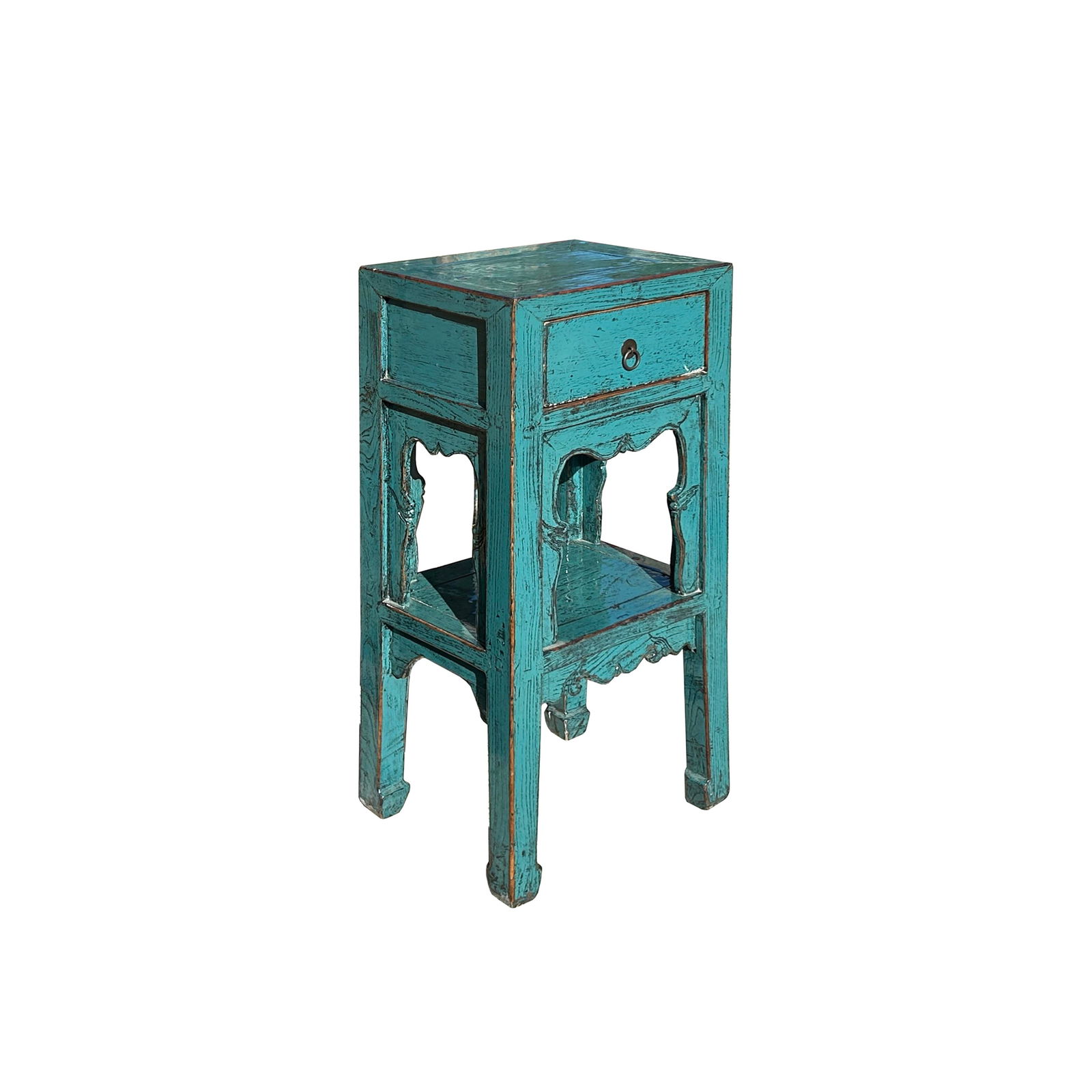 Distressed Gloss Teal Blue Pedestal Stand Side Table Chest - 3