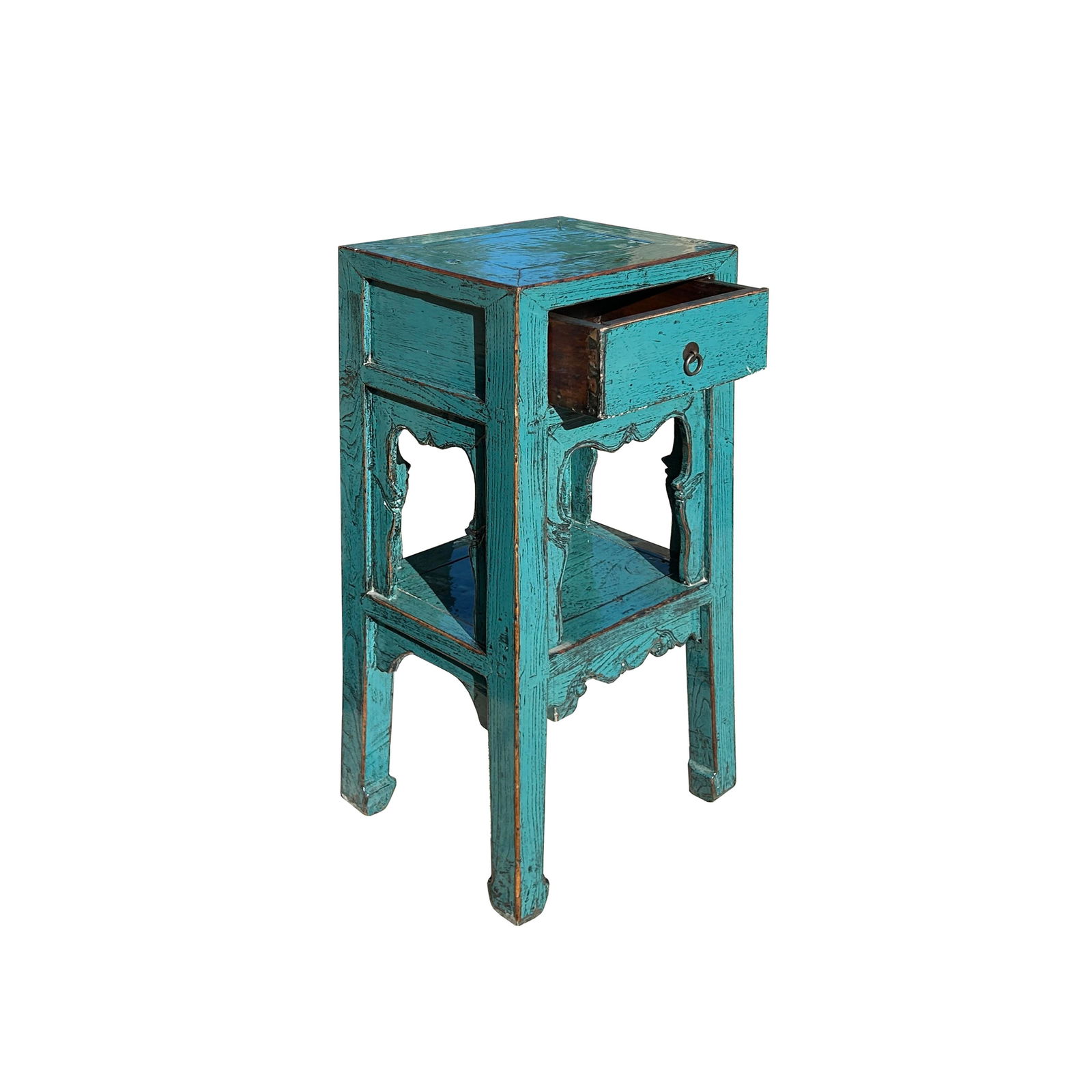 Distressed Gloss Teal Blue Pedestal Stand Side Table Chest - 4