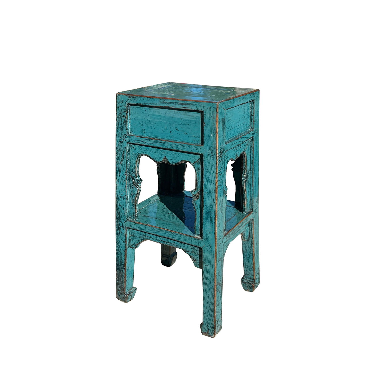 Distressed Gloss Teal Blue Pedestal Stand Side Table Chest - 5