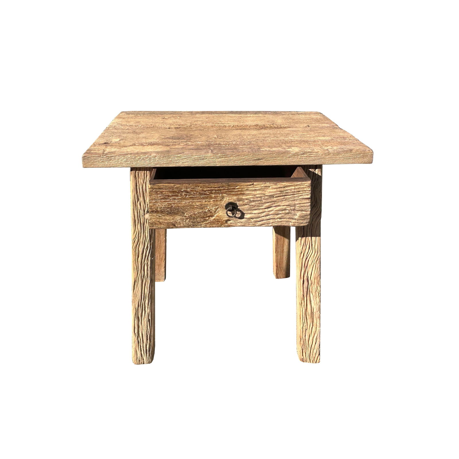Natural Wood Minimalistic Rough Grain Wood Side Table Pedestal - 5