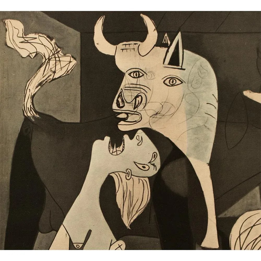 1954 After Pablo Picasso "Guernica. Detail.", Period First Limited Edition Offset Lithograph - 3
