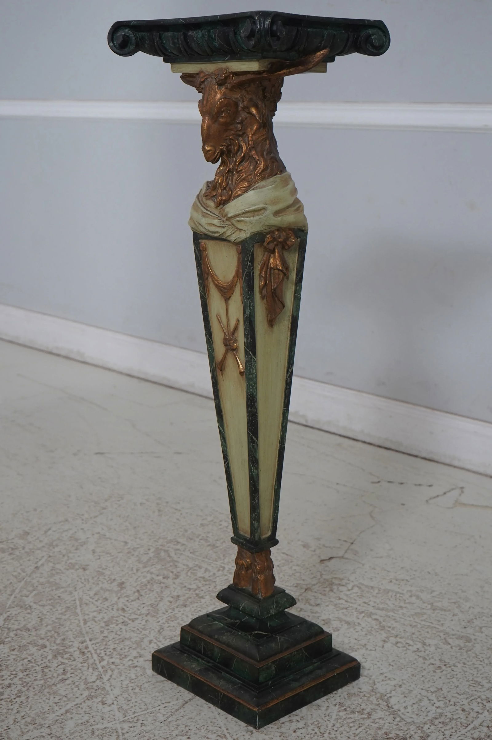 Italian Regency Goat Head Carved Polychrome Pedestal - 2