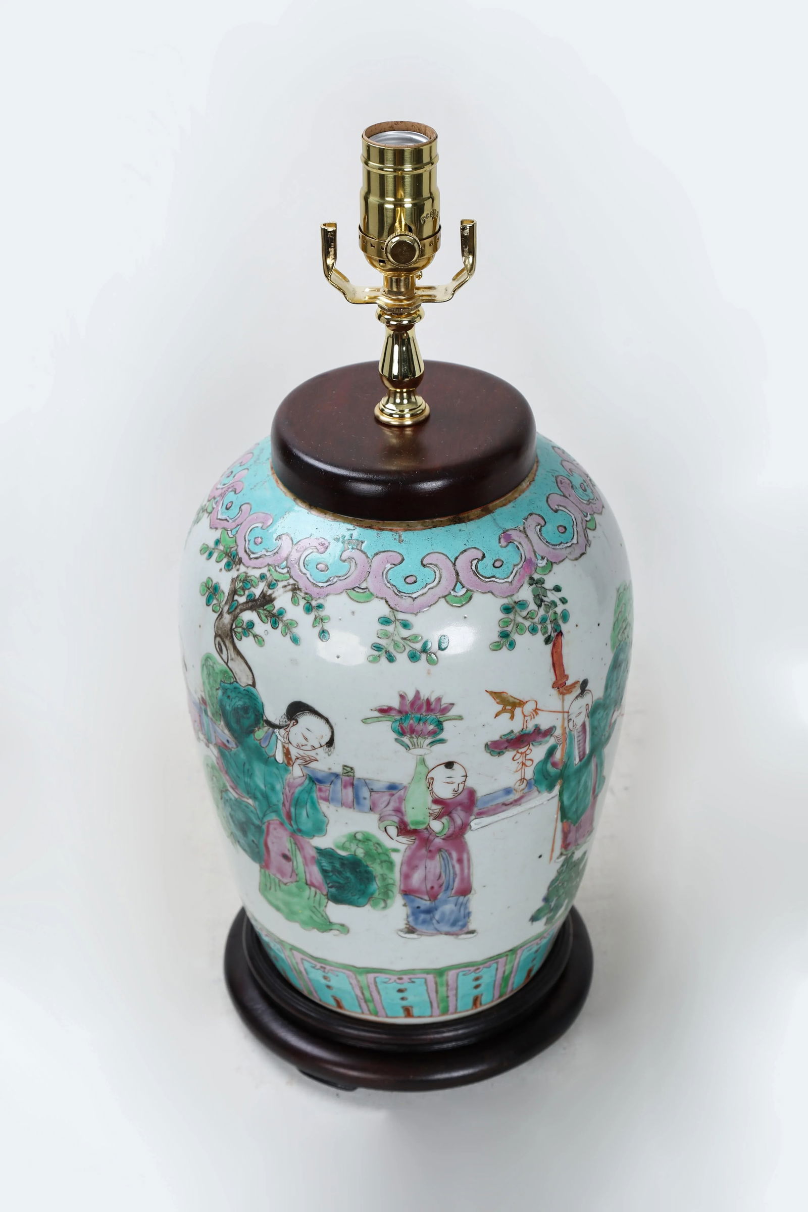 Vintage Famille Rose Scene and Symbols of Prosperity and Happiness Vase Lamp - 2