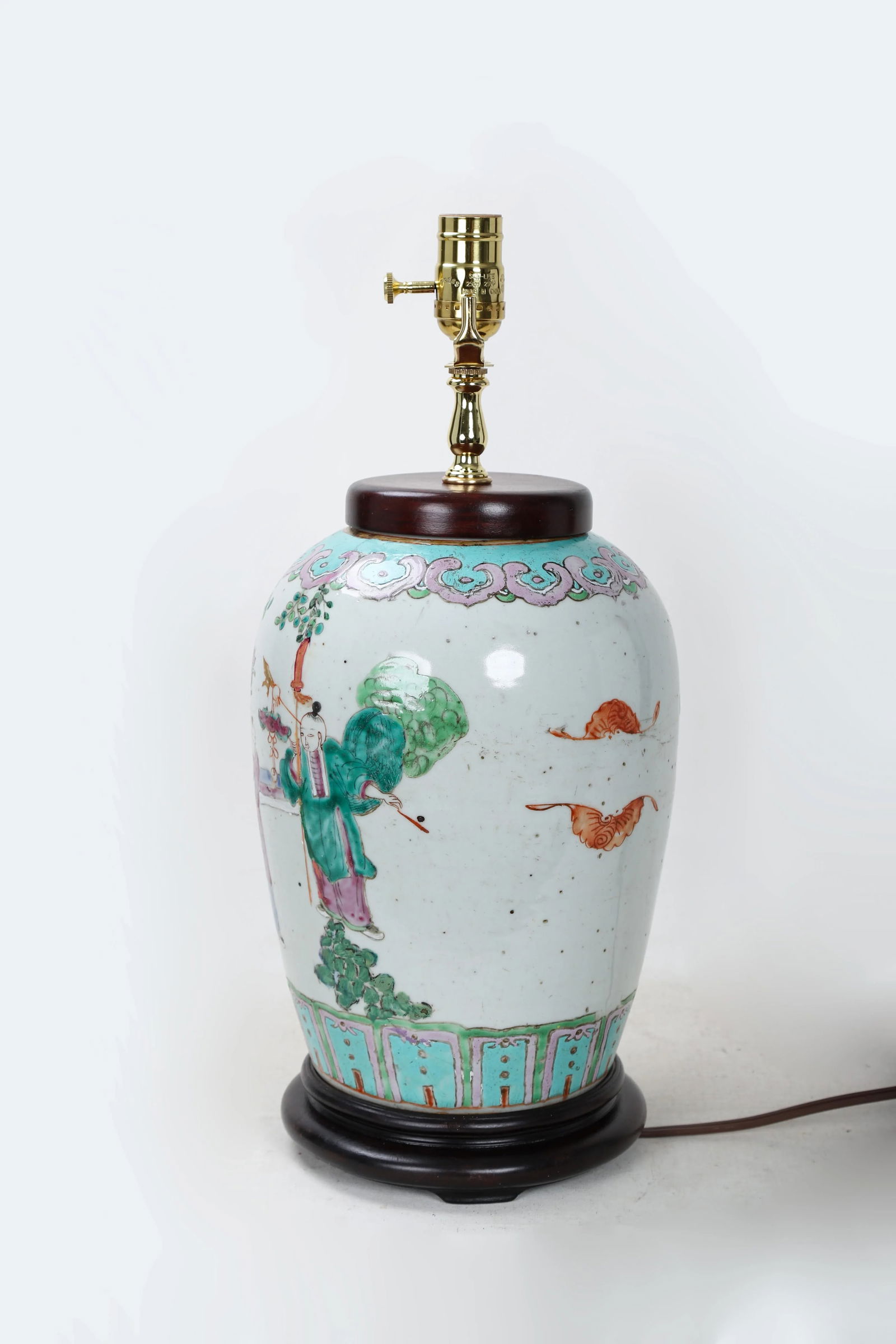 Vintage Famille Rose Scene and Symbols of Prosperity and Happiness Vase Lamp - 3