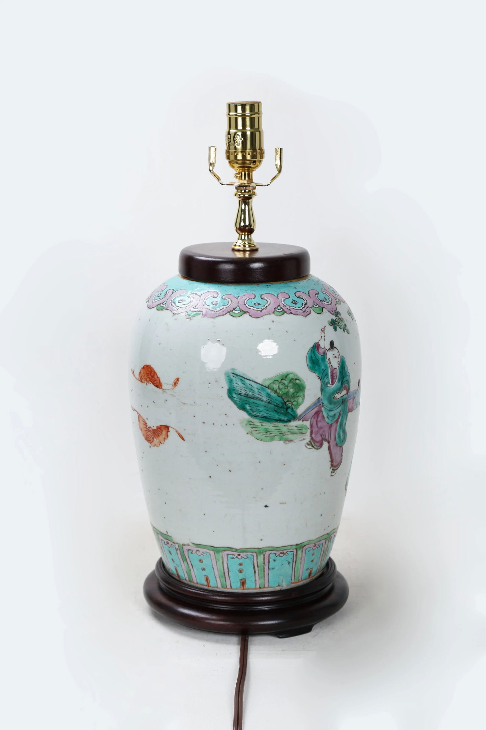 Vintage Famille Rose Scene and Symbols of Prosperity and Happiness Vase Lamp - 5