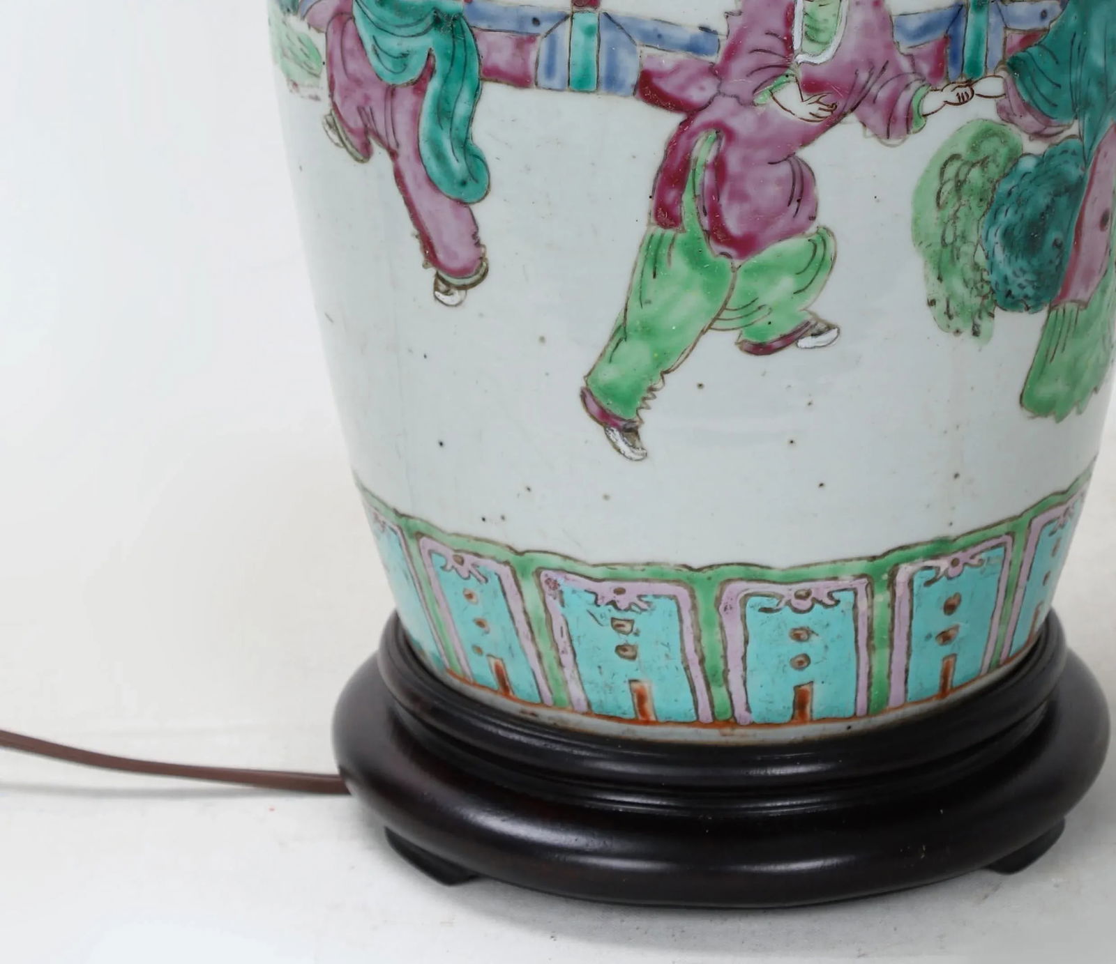 Vintage Famille Rose Scene and Symbols of Prosperity and Happiness Vase Lamp - 6