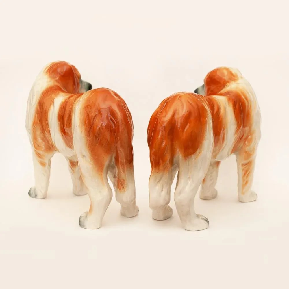 19th Century Large English Porcelain St. Bernard Dog Sculptures - a Pair - 4