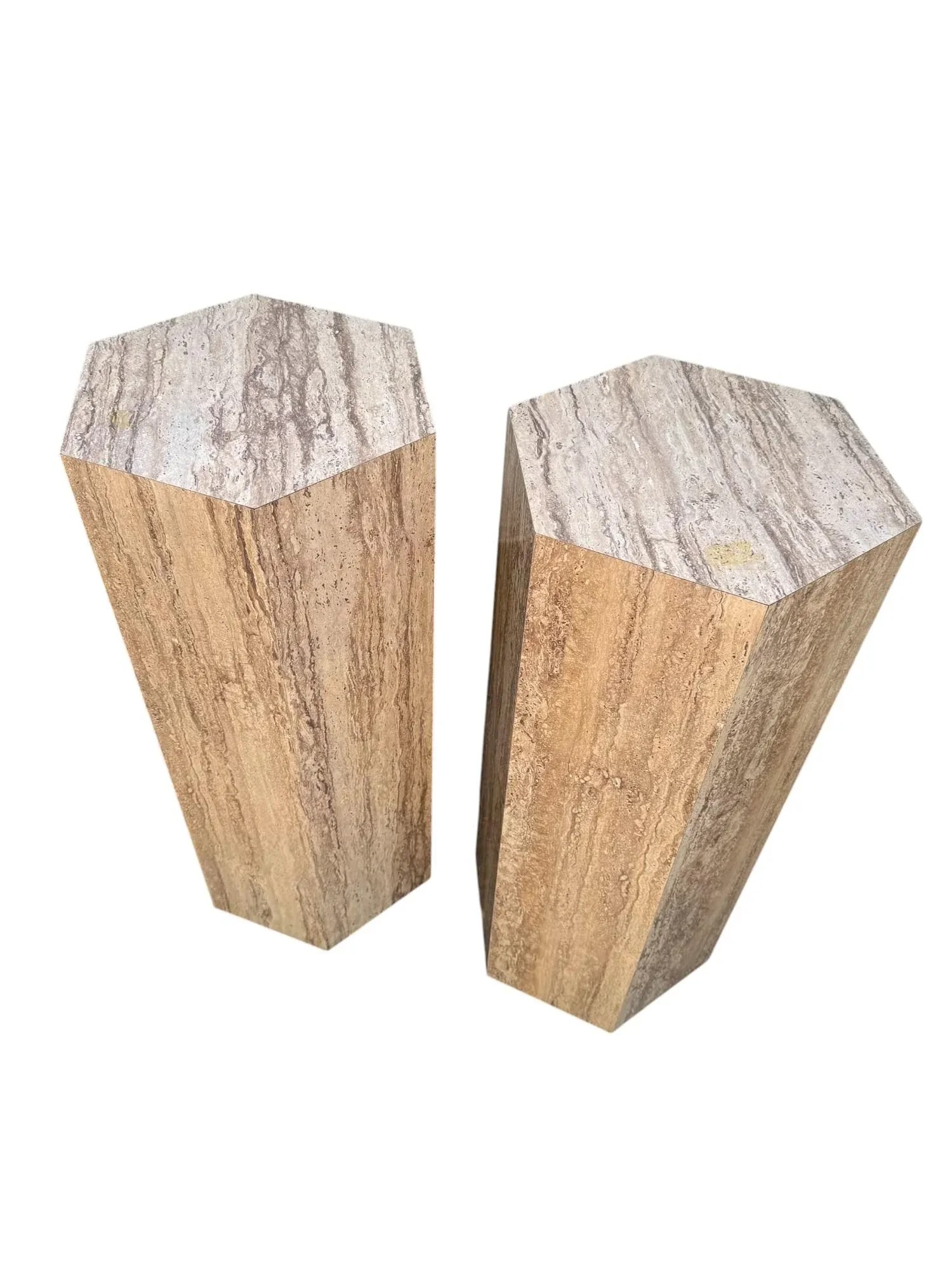 Mid 20th Century Postmodern Faux Travertine Laminate Pedestals - A Pair - 2