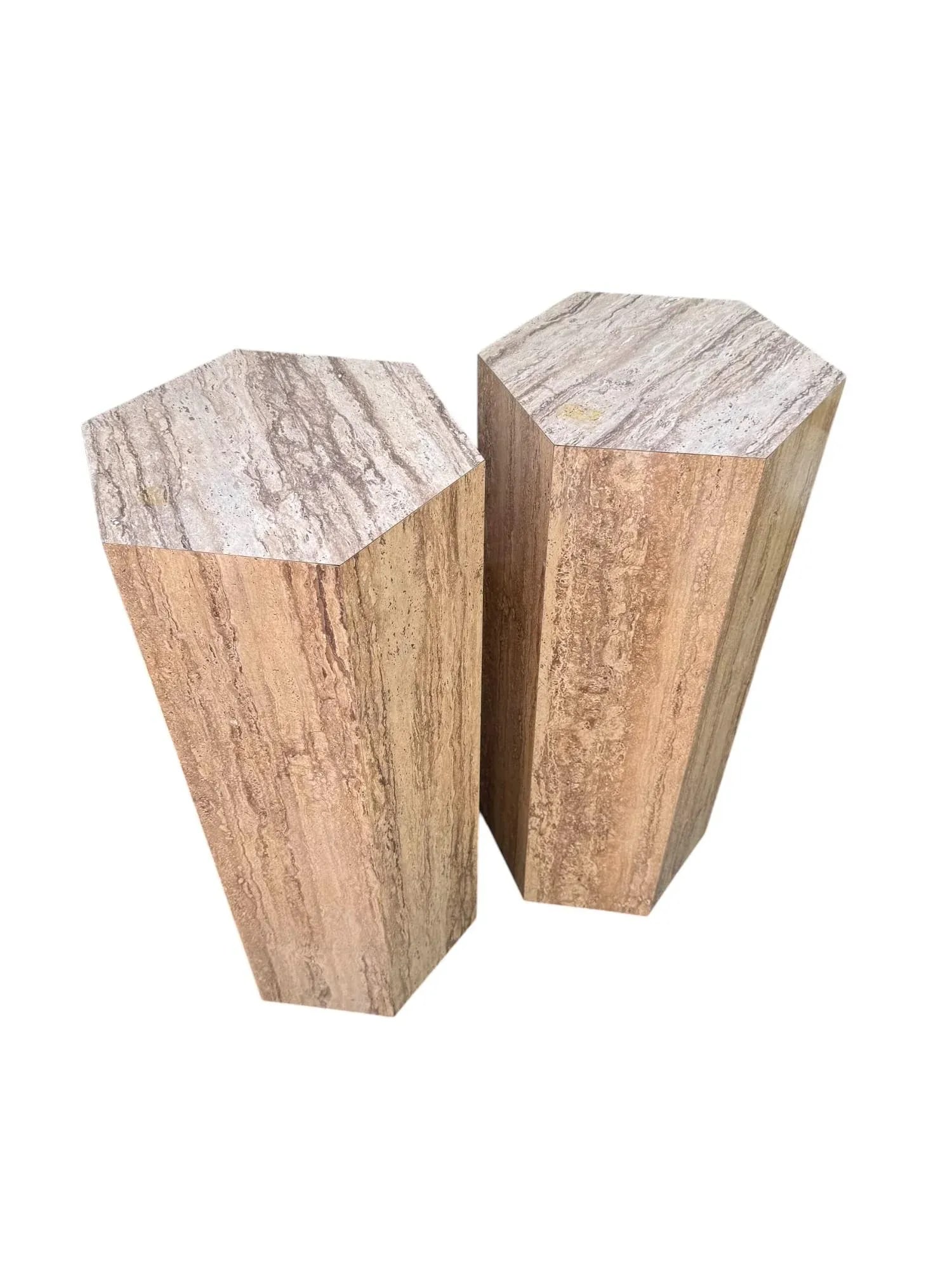Mid 20th Century Postmodern Faux Travertine Laminate Pedestals - A Pair - 3