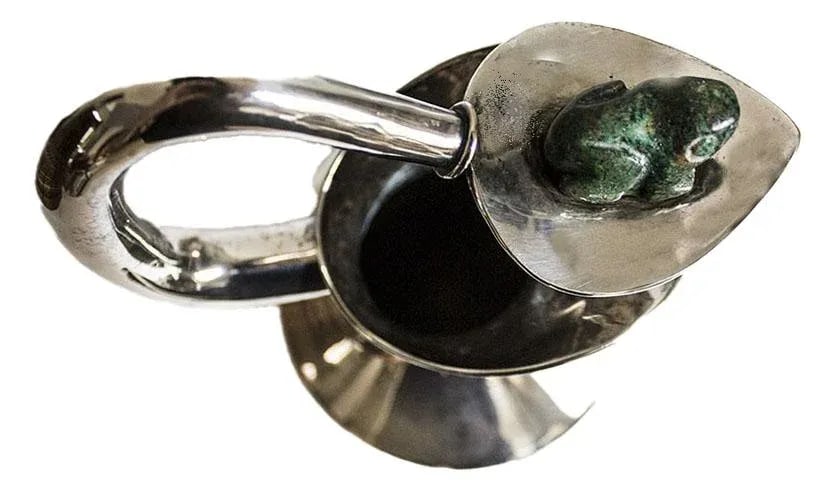 Los Castillo Taxco Silver Plate Pitcher Stone Frog Embellishment - 2