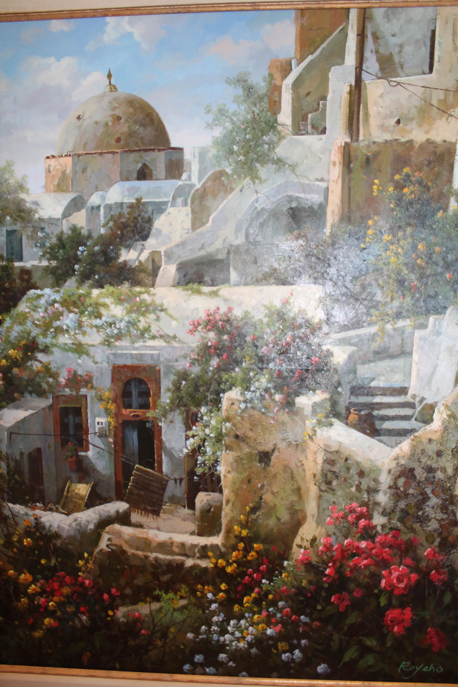 Late 20th Century Large Mediterranean Village Landscape "” Oil on Canvas, 48" × 60" - 2