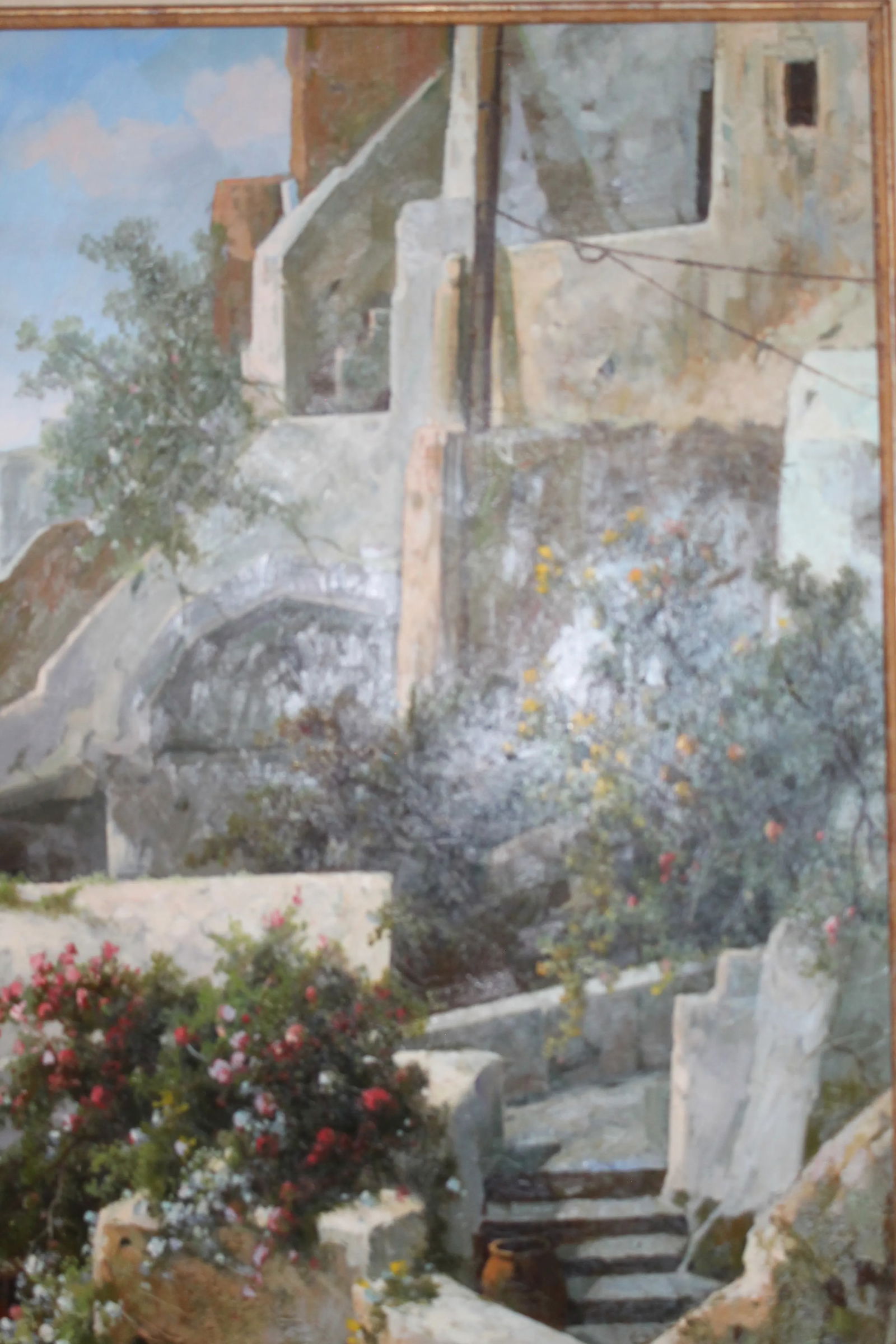 Late 20th Century Large Mediterranean Village Landscape "” Oil on Canvas, 48" × 60" - 7