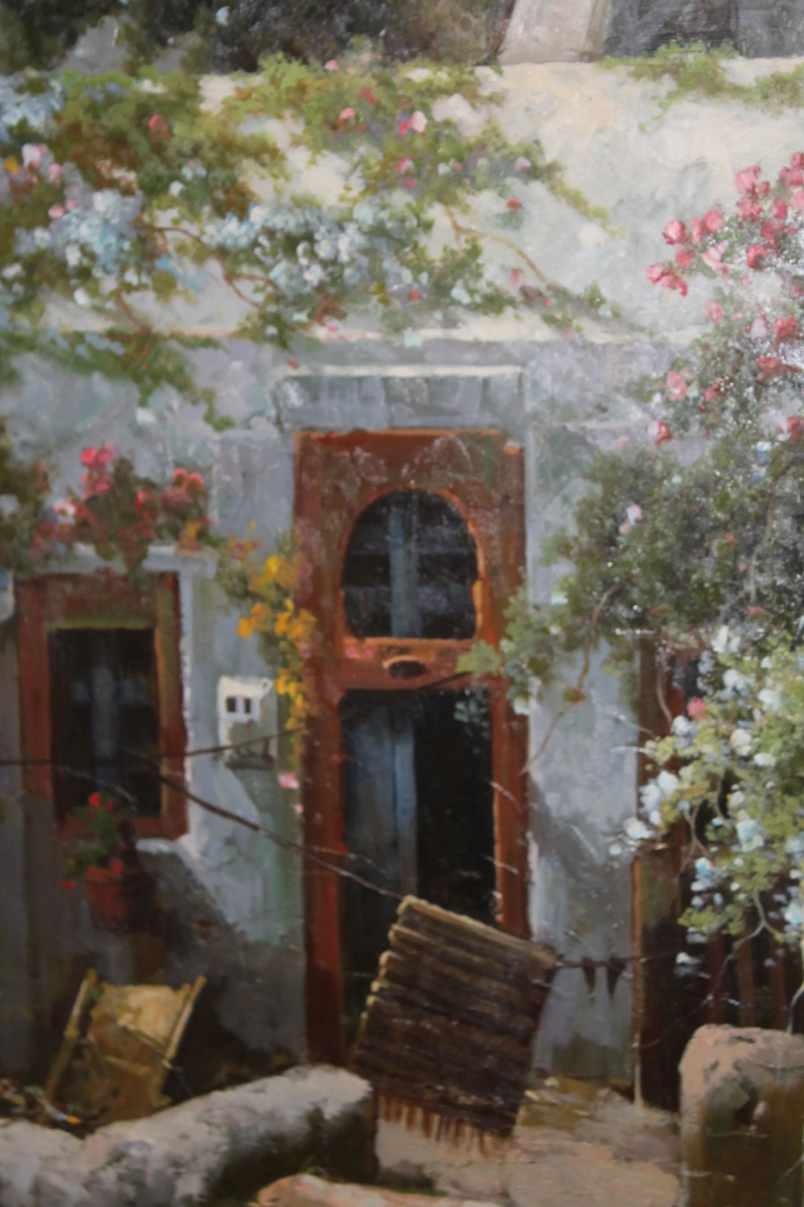 Late 20th Century Large Mediterranean Village Landscape "” Oil on Canvas, 48" × 60" - 9