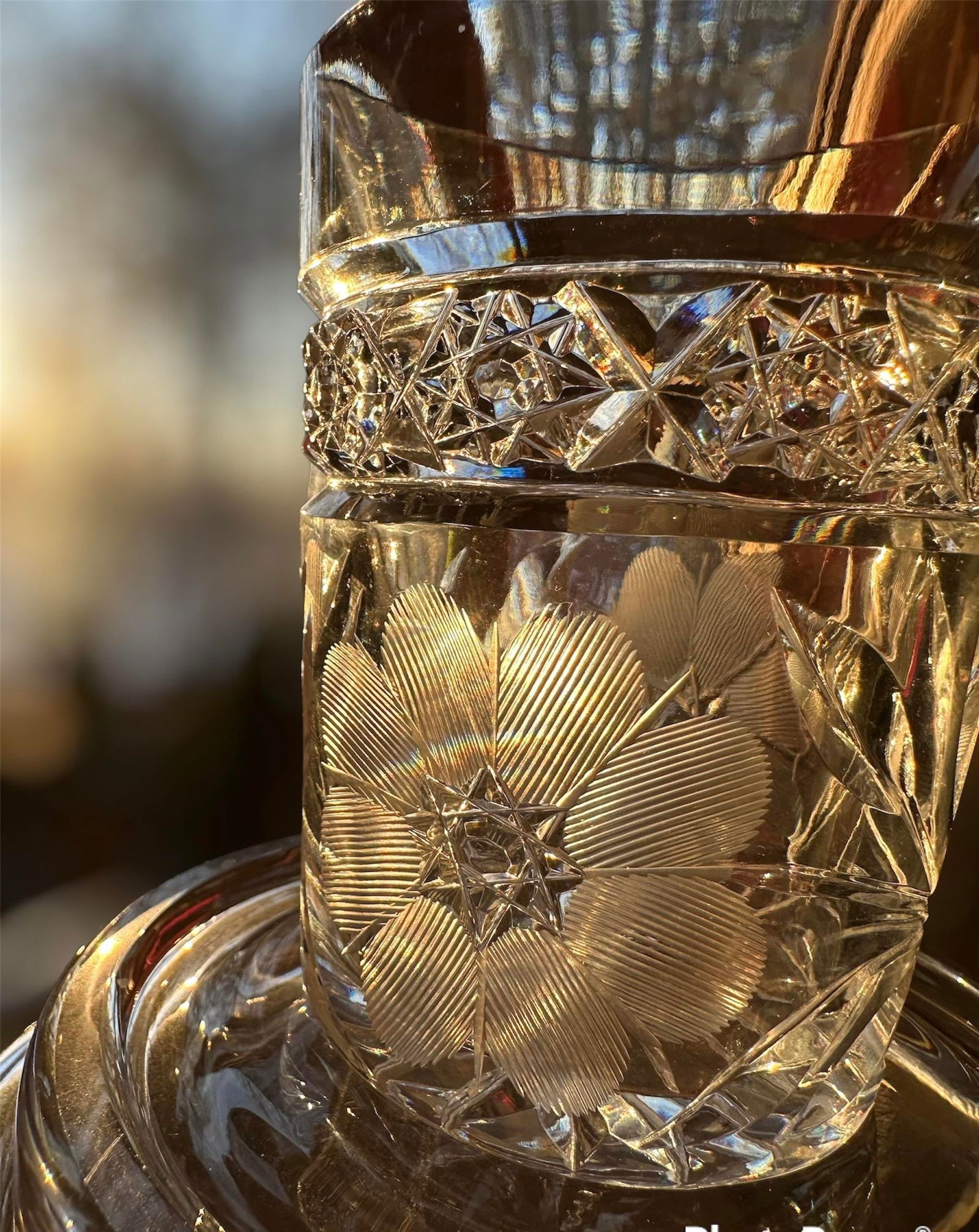 Antique Hand Cut Crystal Pitcher Tumbler Glass Set American Brilliant Period by Meriden- 6 Pieces - 7