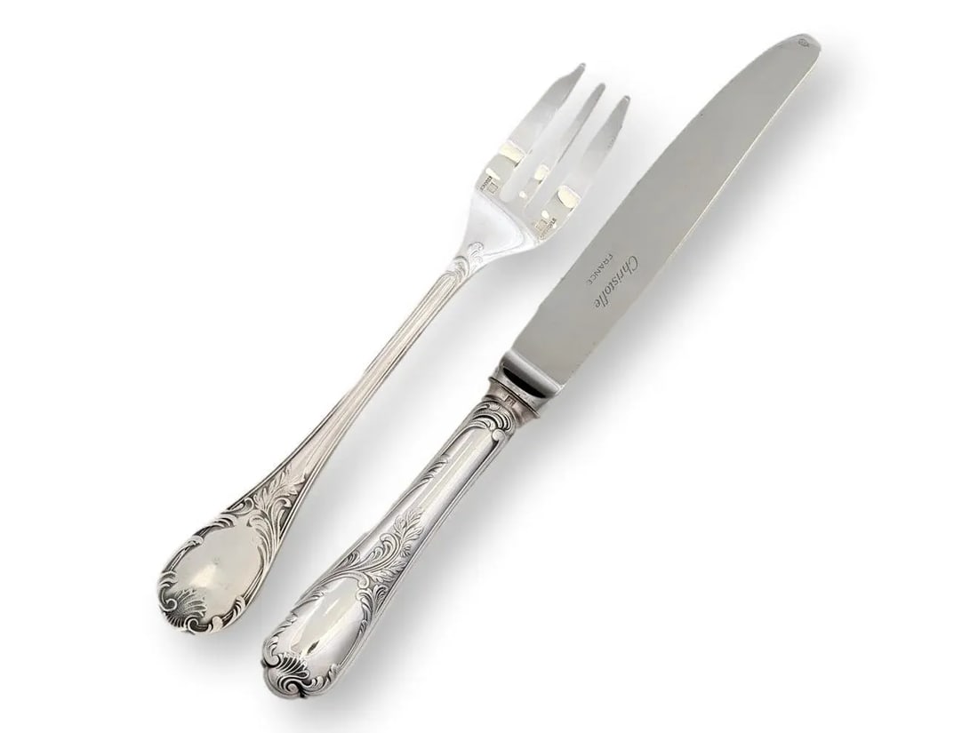 French Christofle 'Marly' Pattern Dessert Flatware Set - 4