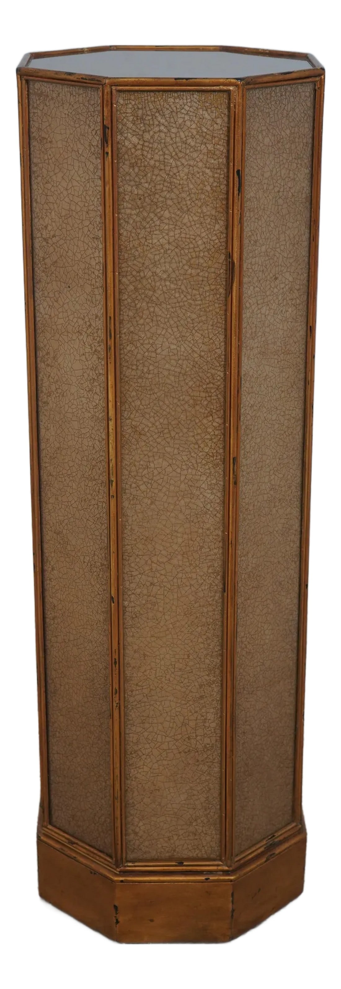 Theodore Alexander Regency Style Gold Pedestal Stand: Age: Approx: 10 Years Old Details: Factory Distressed Nice Decorative Stand Crackle Finish "˜Glass' Surfaces Un-Marked As To Manufacture Offered @ Fraction Original Retail Cost Condition: