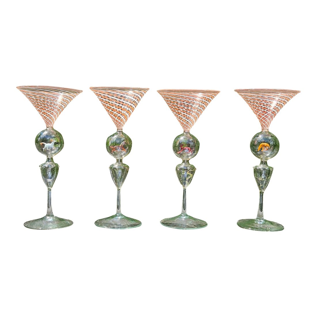 Bimini Martini Cocktail Glasses With Animals- Set of Four, Circa 1925-35 (1 of 12)