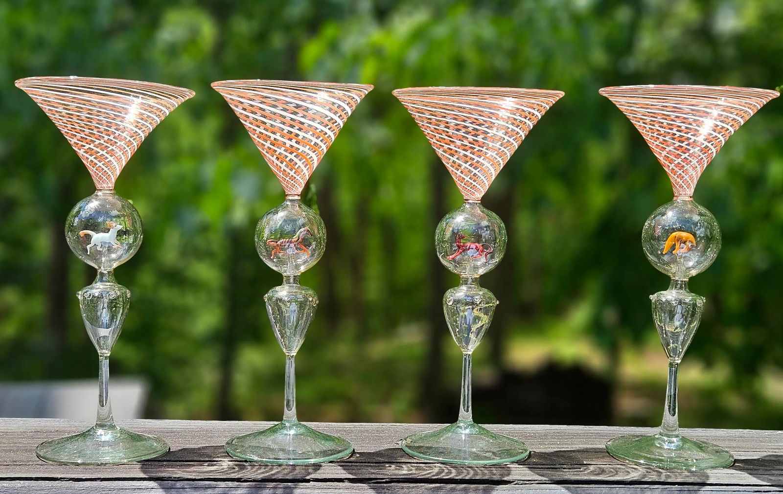 Bimini Martini Cocktail Glasses With Animals- Set of Four, Circa 1925-35 - 6