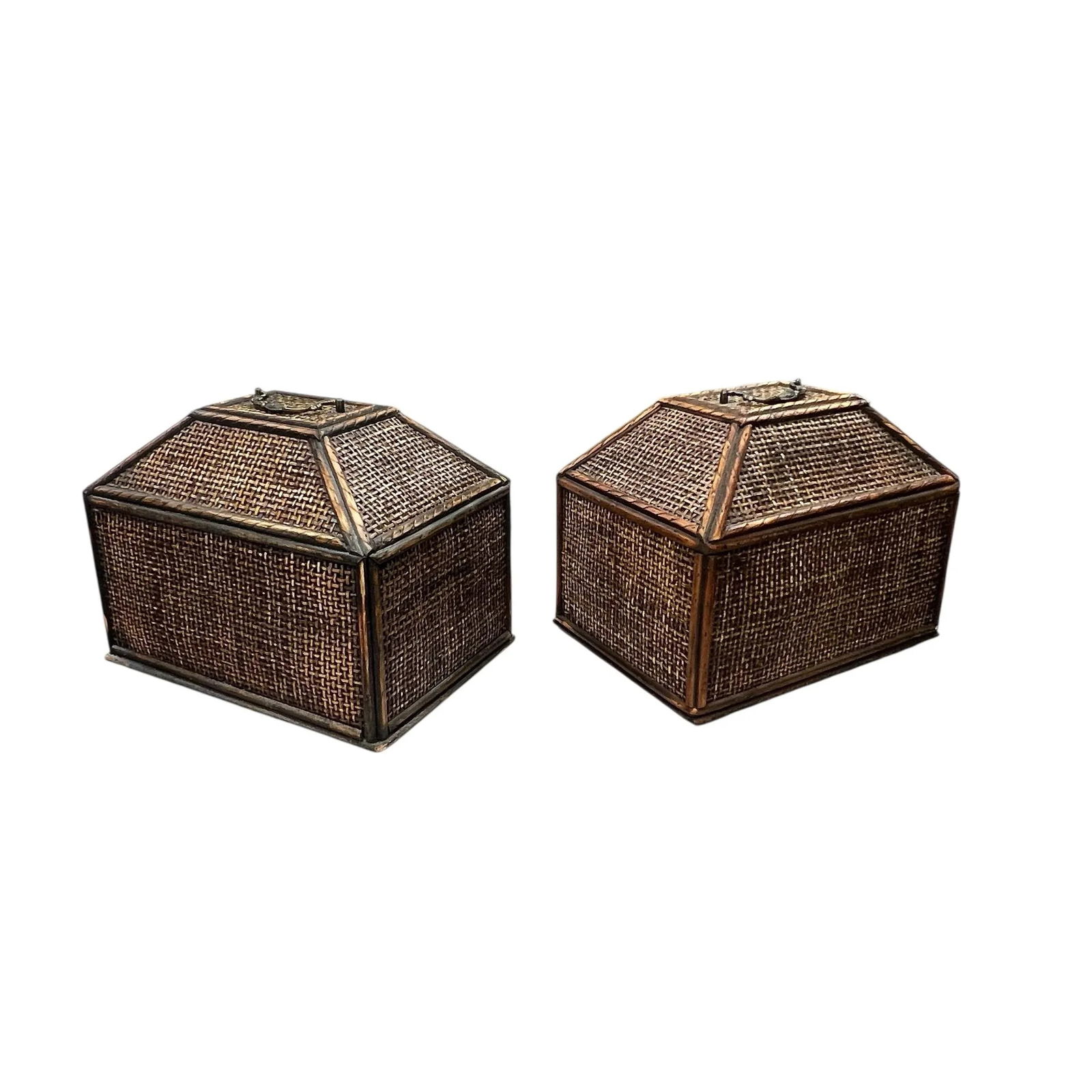 Vintage Woven Rattan British Colonial, West Indies Coastal Style Tabletop Six Drawer Storage Organiz - 4