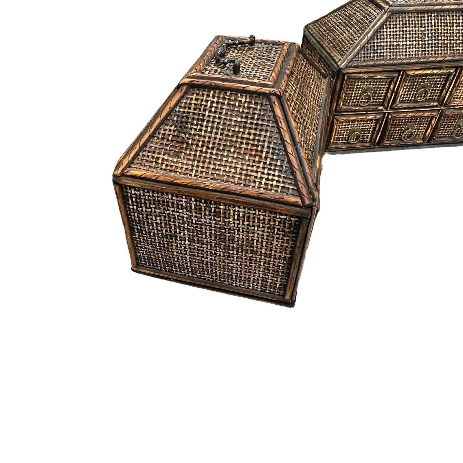 Vintage Woven Rattan British Colonial, West Indies Coastal Style Tabletop Six Drawer Storage Organiz - 6