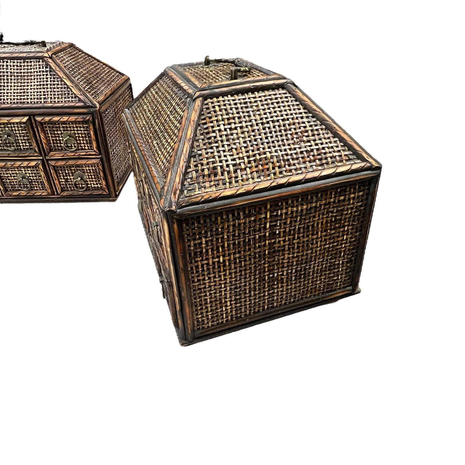Vintage Woven Rattan British Colonial, West Indies Coastal Style Tabletop Six Drawer Storage Organiz - 7
