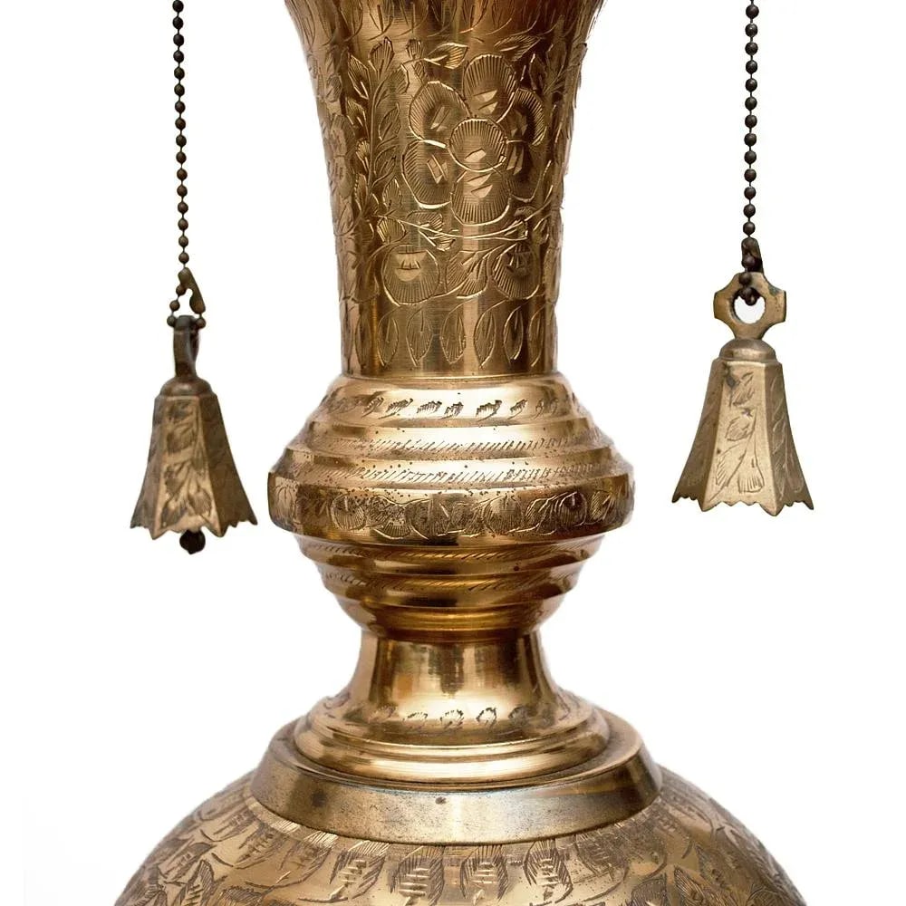 Mid Century Very Tall Indo-Persian Brass Lamps With Shades - A Pair - 7