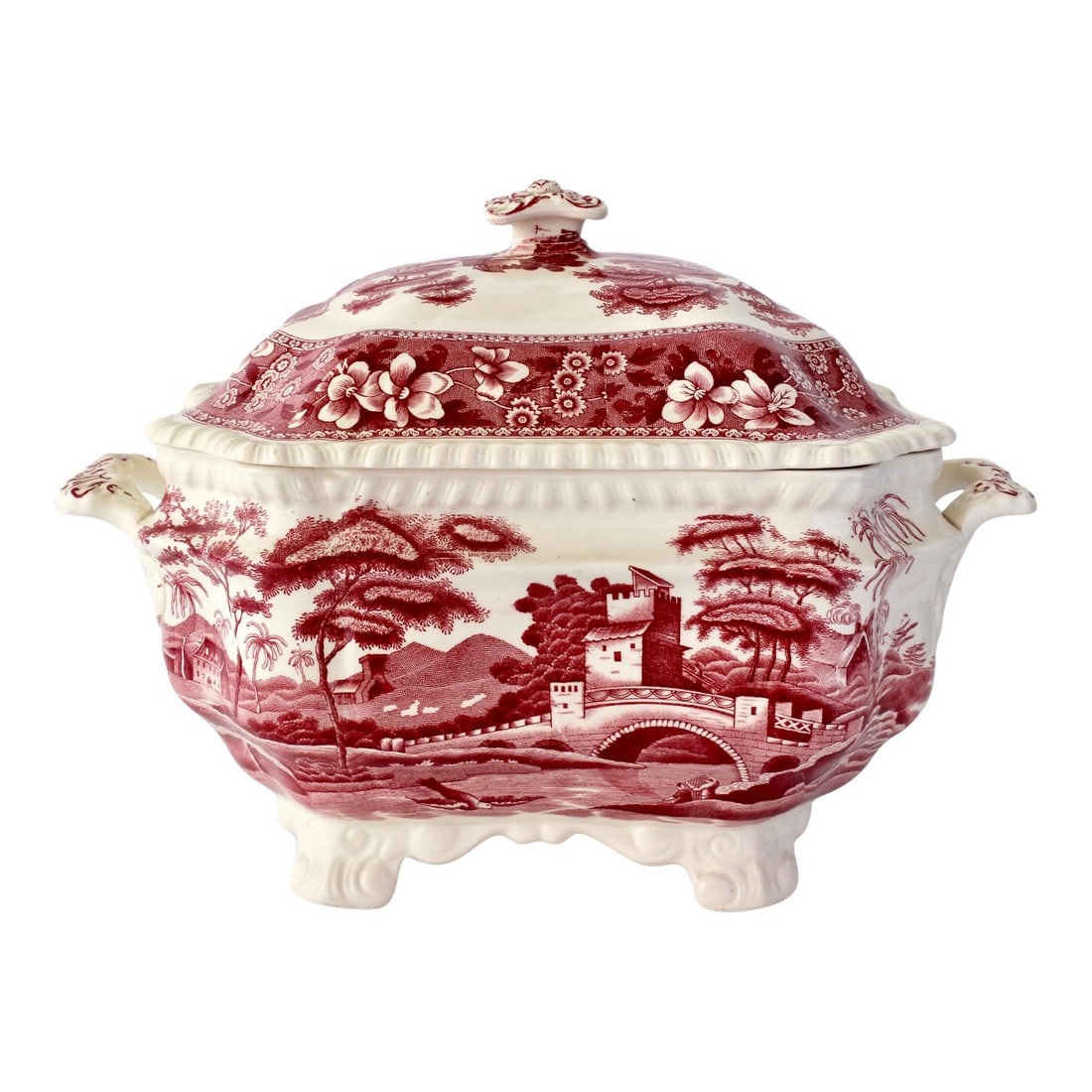 Rare Antique Copeland Spode's Tower Red Transferware Soup Tureen (1 of 8)