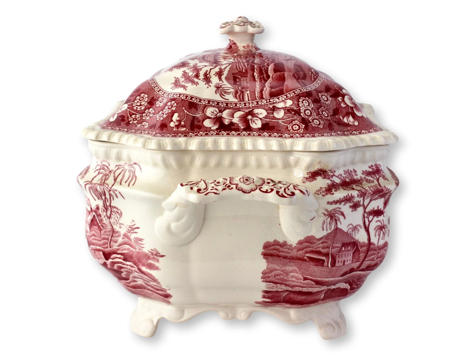 Rare Antique Copeland Spode's Tower Red Transferware Soup Tureen - 2