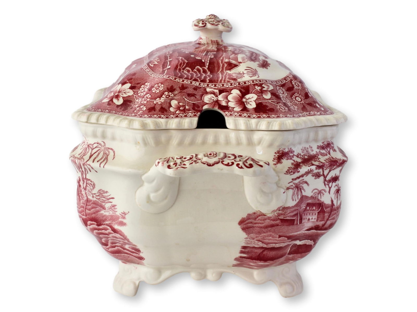 Rare Antique Copeland Spode's Tower Red Transferware Soup Tureen - 3