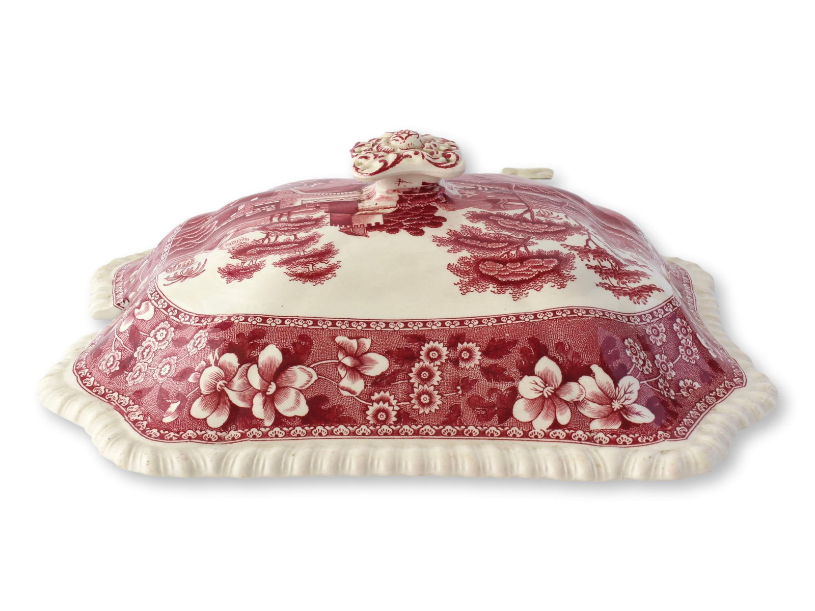 Rare Antique Copeland Spode's Tower Red Transferware Soup Tureen - 7