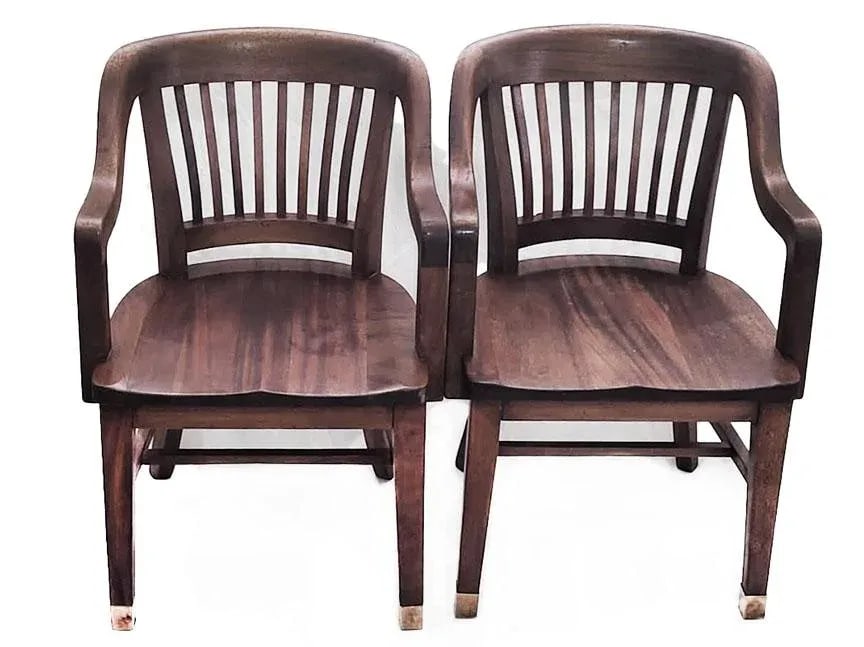 Antique Wooden Jury Chairs Utah State Legislature - Set of 2 Tagged & Numbered - 4