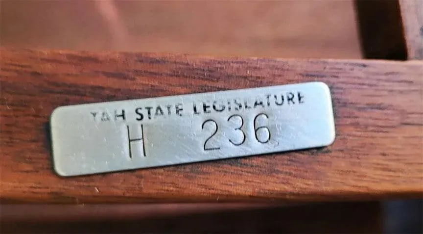 Antique Wooden Jury Chairs Utah State Legislature - Set of 2 Tagged & Numbered - 8