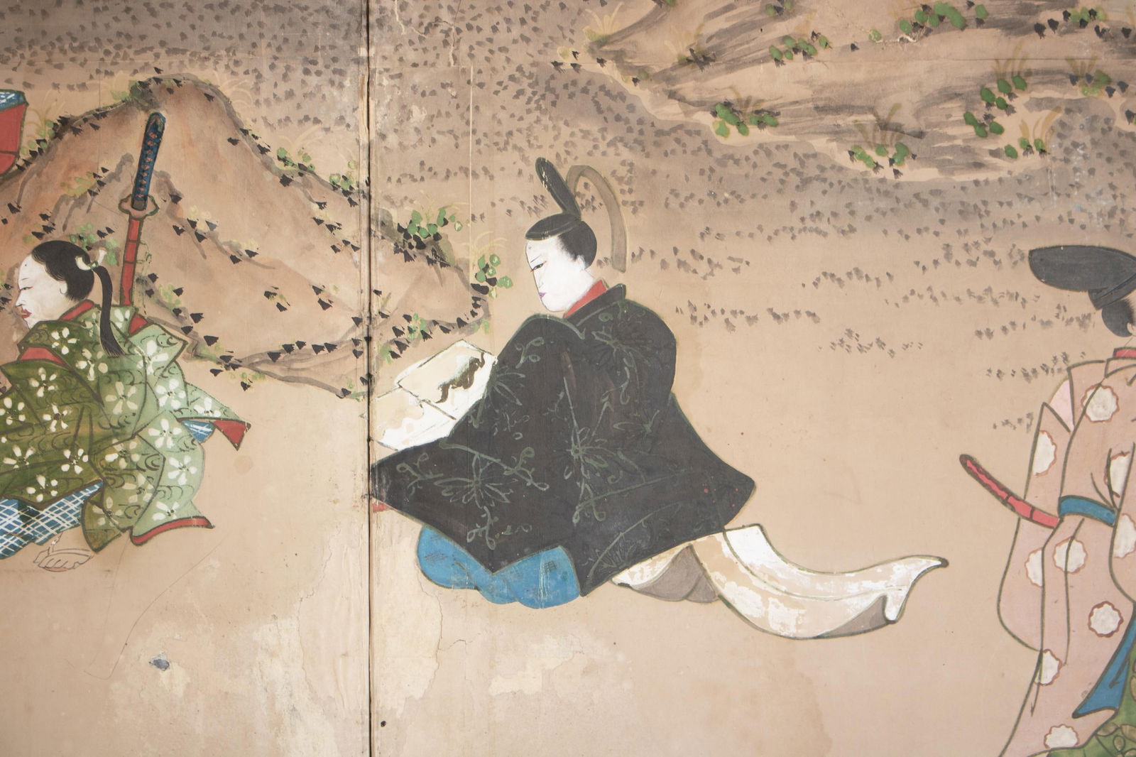 XL Edo Era Japanese 6-Panel Byobu Screen "Life of Samurai" by Mitsutaka Tosamori - 10